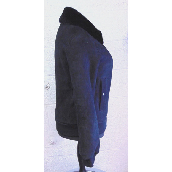 Elie Tahari Black Shearling Short Coat 100% Leather with Fur Collar Size Small - Picture 4 of 8
